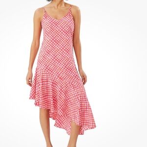 Tommy Bahama Pink Asymmetrical Gingham dress. 225 retail. Beautiful size medium